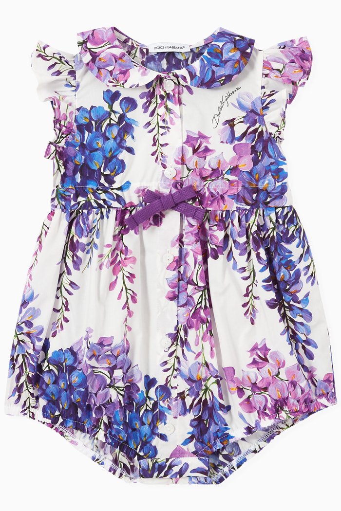 

Wisteria Print Romper in Poplin, Purple