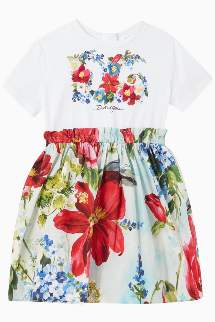 

Renaissance Garden Print Dress in Poplin & Jersey, Blue