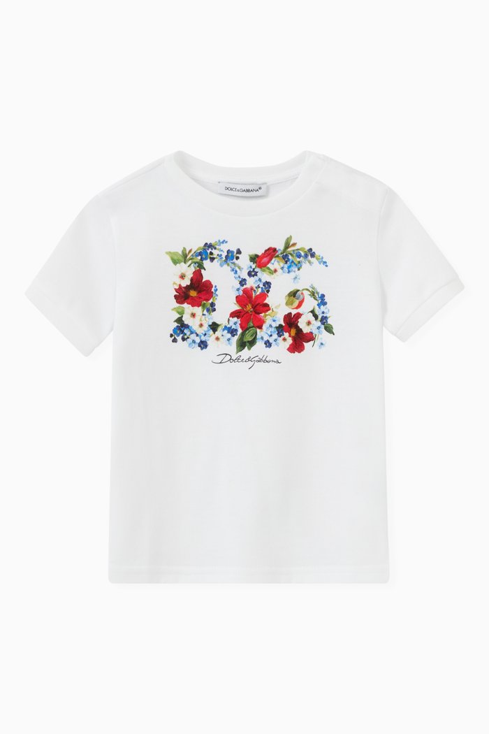 

Floral Logo Print T-Shirt in Cotton, White