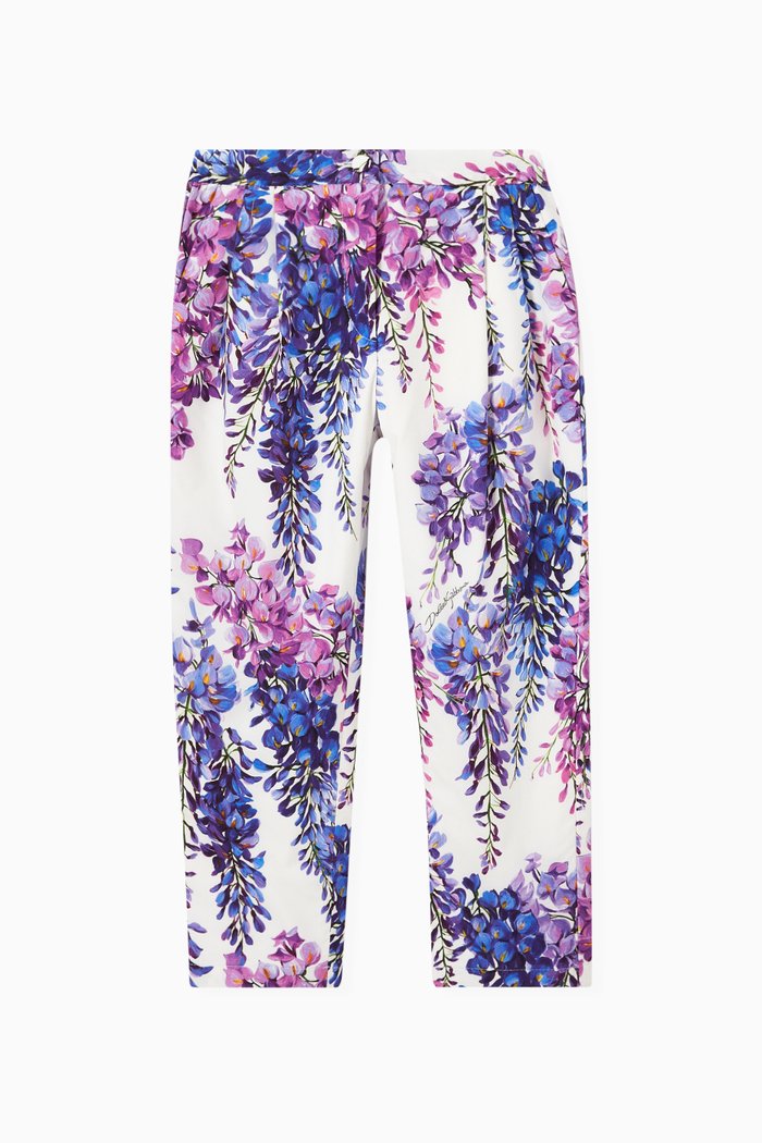 Wisteria Print Trousers in Poplin, Purple