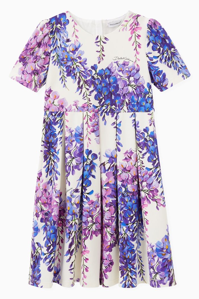 

Wisteria Print Dress in Cotton Poplin, Purple