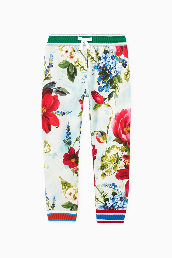

Floral Print Jogging Pants in Jersey, Blue