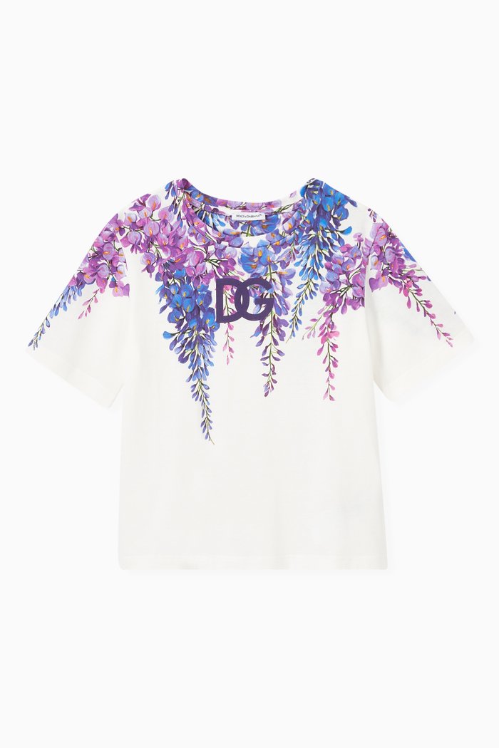 Wisteria Print T-shirt in Cotton Jersey, Purple