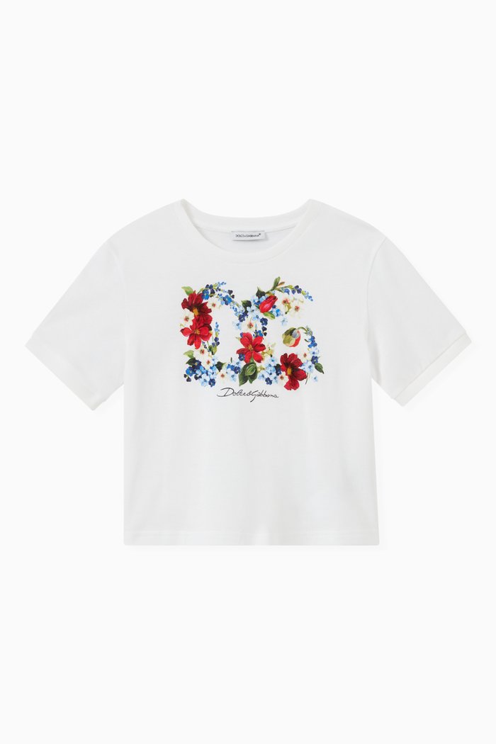 

Floral Logo Print T-Shirt in Cotton, White