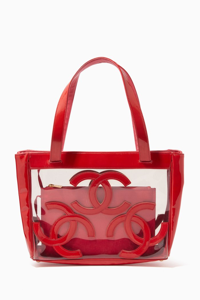

CC Summer Tote Bag in Vinyl & Patent Leather, Red