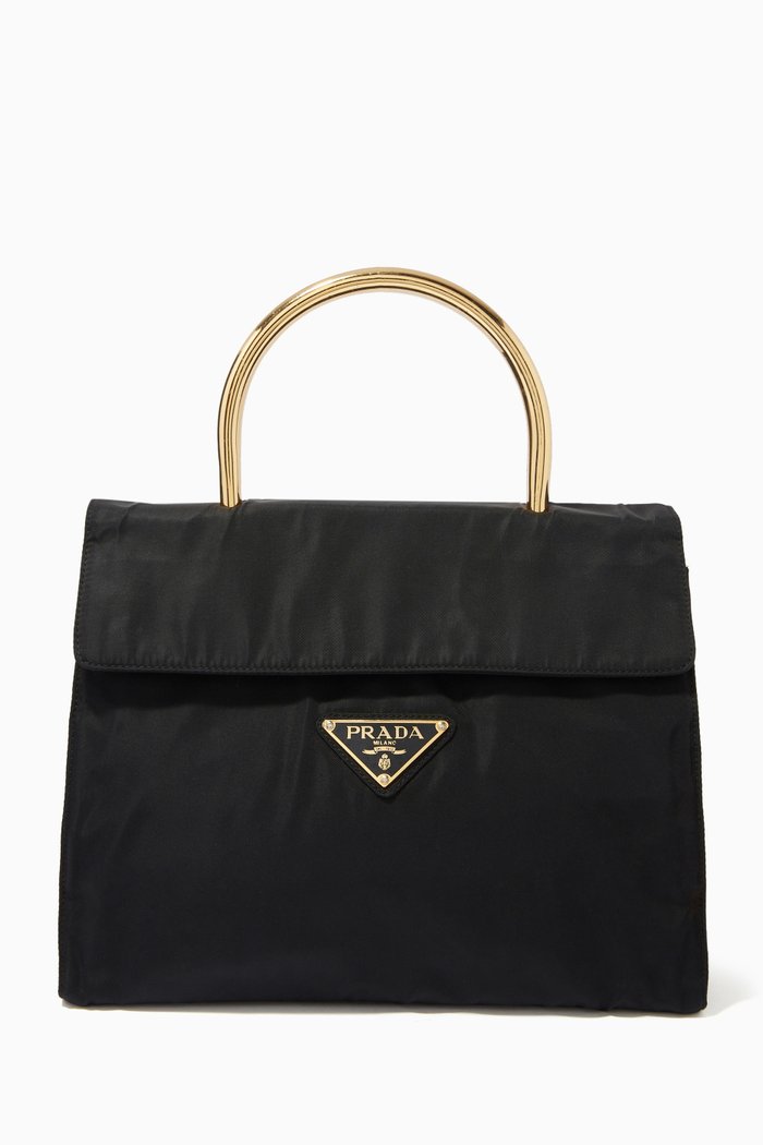 

Top Handle Bag in Nylon & Metal, Black