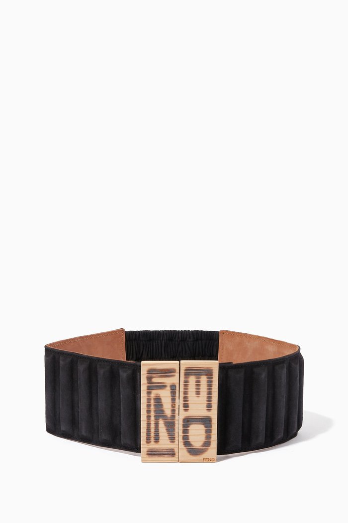 

Wooden Logo High-waist Belt, Black