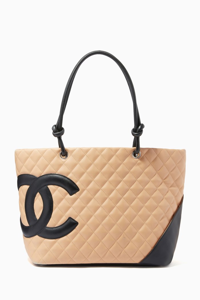 Cambon Ligne Tote Bag in Quilted Calfskin, Neutral