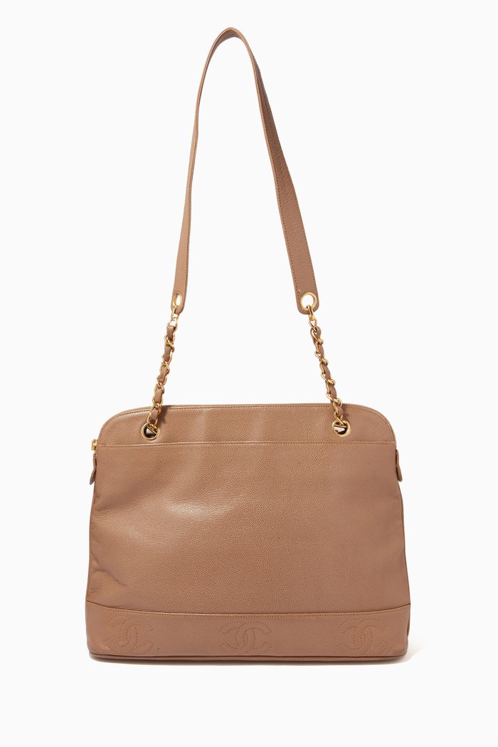 

Triple CC Shoulder Bag in Caviar Leather, Neutral