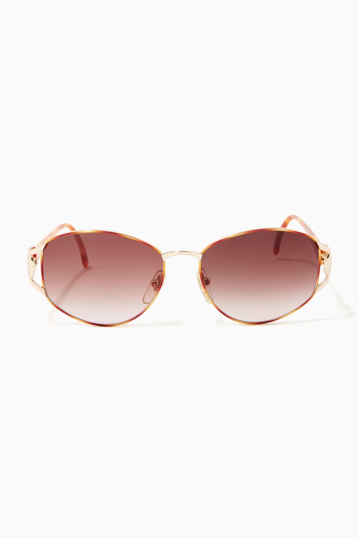 Oval Tinted Sunglasses in Metal, Brown