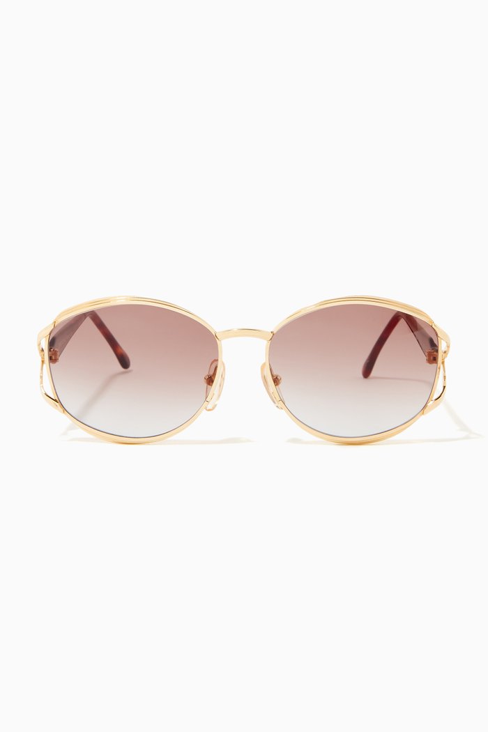 

Oval Tinted Sunglasses in Metal & Acetate, Gold