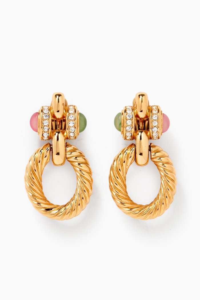 

Crystal & Stone Clip Earrings, Gold