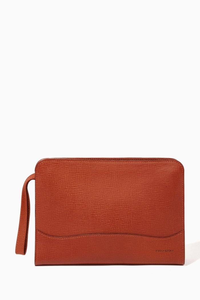 

Clutch Handbag in Leather, Brown