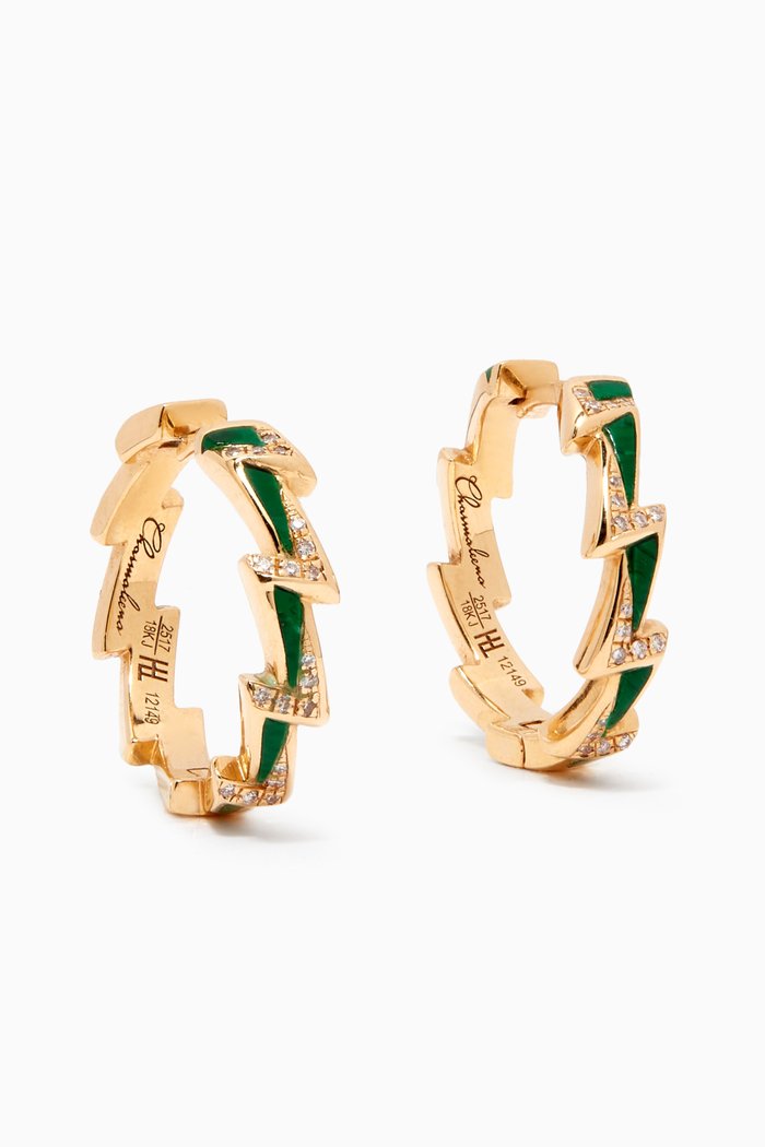 

Energy Green Agate & Diamond Hoop Earrings in 18kt Yellow Gold