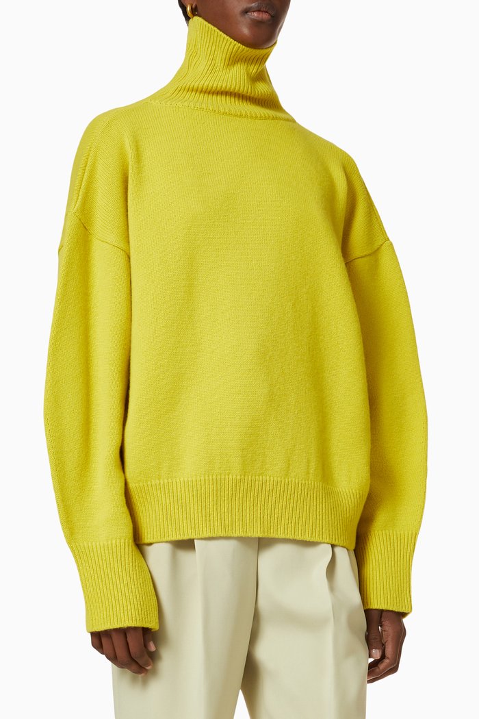 Joya Roll Neck Sweater in Wool, Yellow