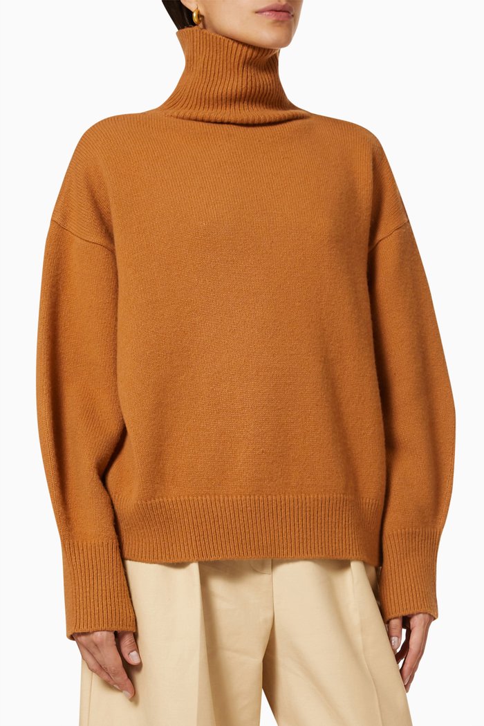 

Joya Roll Neck Sweater in Wool, Brown