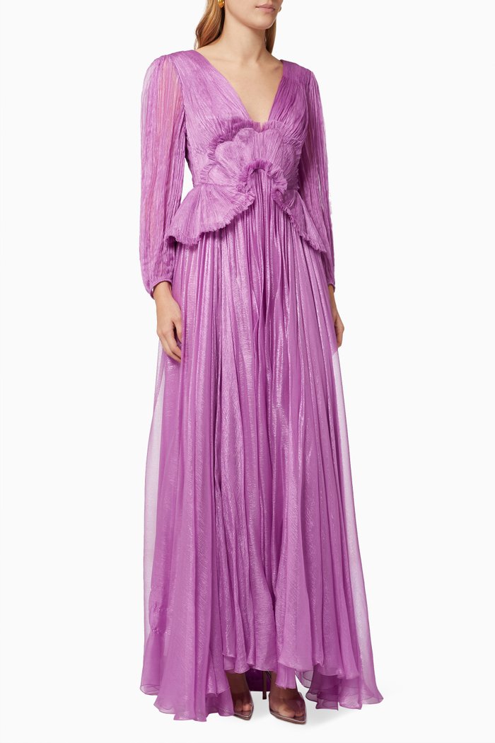 

Alara Maxi Dress in Metallic Silk, Purple