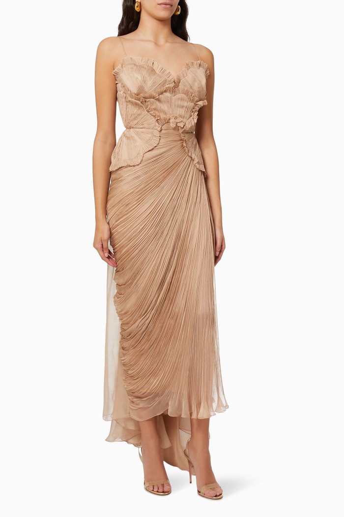 

Ellery Ruffle Dress in Metallic Silk Moussline, Neutral