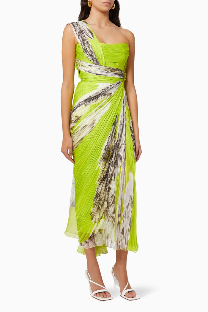 

Esmeray Ruched Dress in Metallic Silk Moussline, Yellow