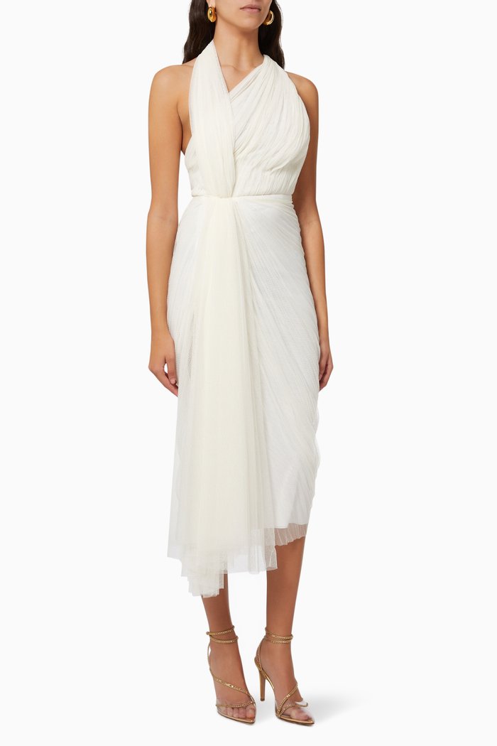 

Imani Draped Dress in Tulle, White