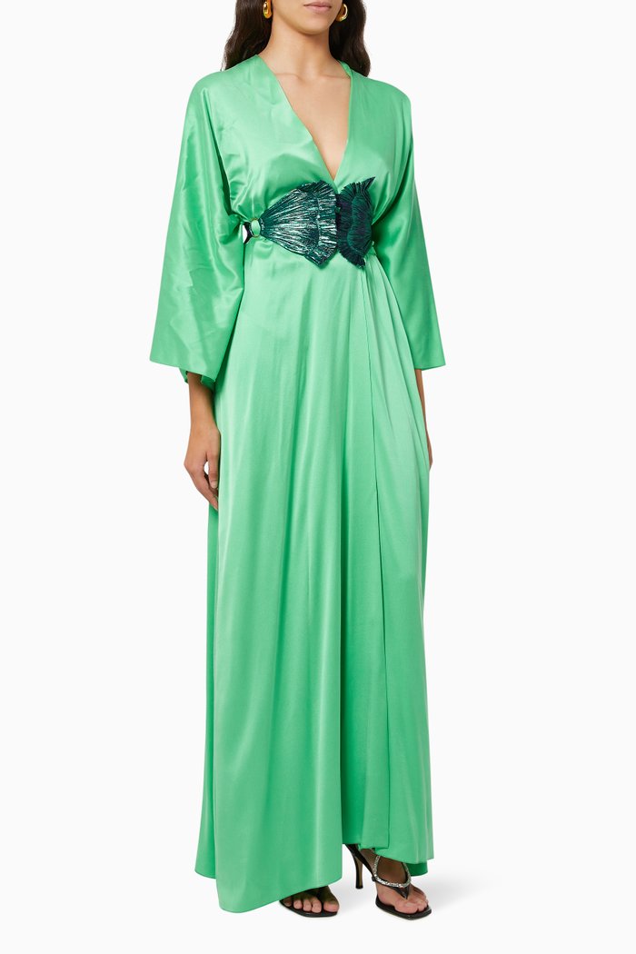 

ALima Belted Dress in Satin, Green