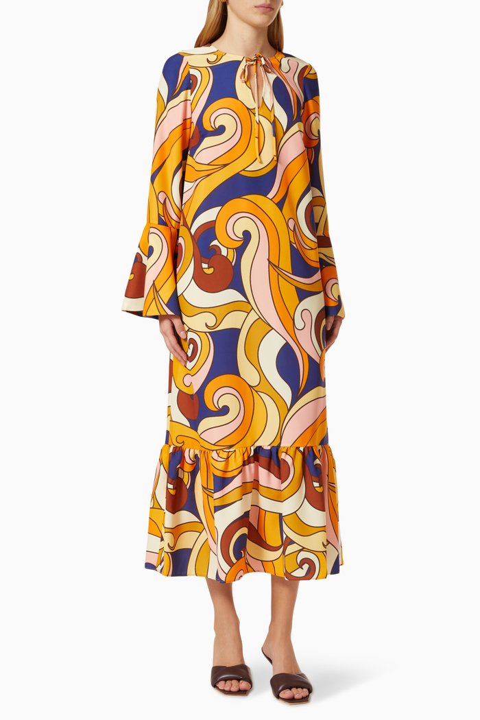 Retro Swirl Maria Midi Dress, Brown