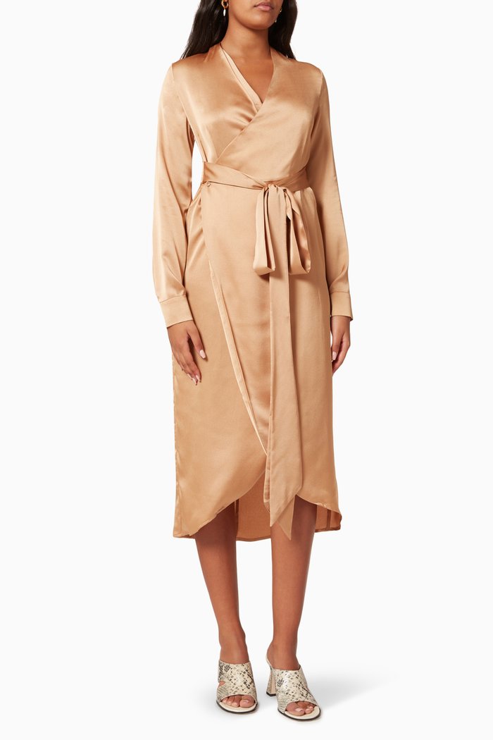 

Wrap Dress in Satin, Gold