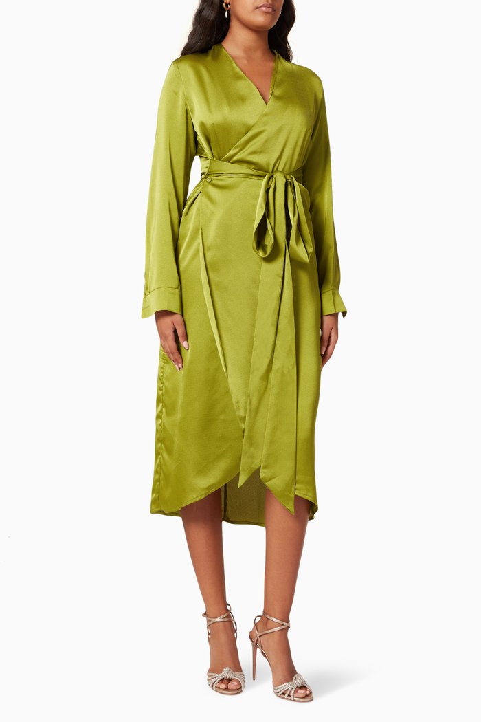 

Wrap Dress in Satin, Green
