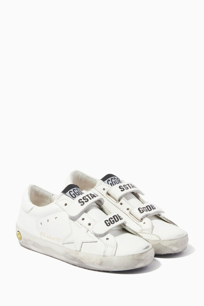 Old School Simple Star School Sneakers in Leather, White