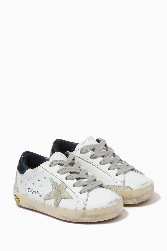 

Super-Star Sneakers with Suede Star & Contrast Heel Tab in Leather, White