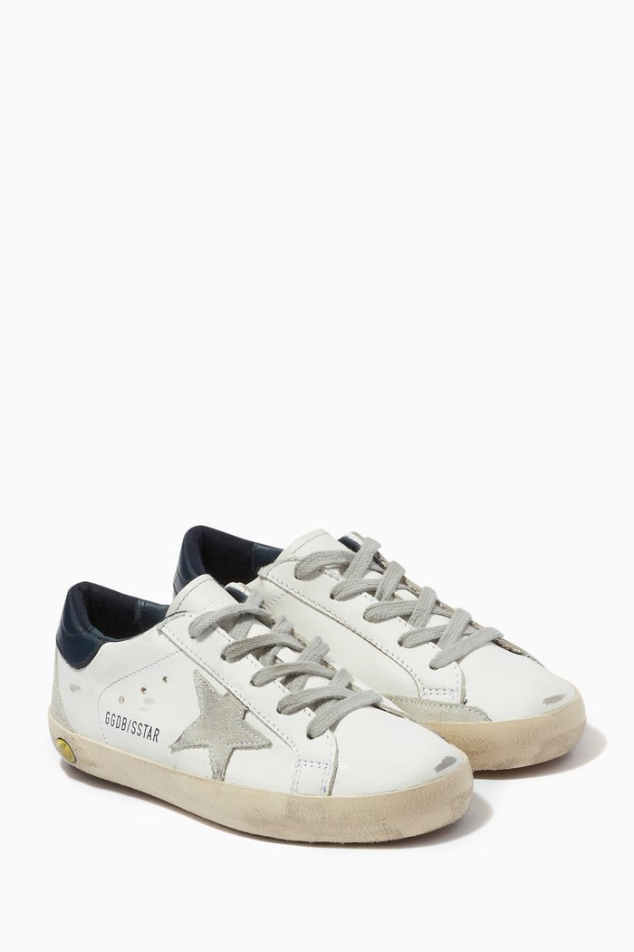 

Super-Star Sneakers with Suede Star & Contrast Heel Tab in Leather, White