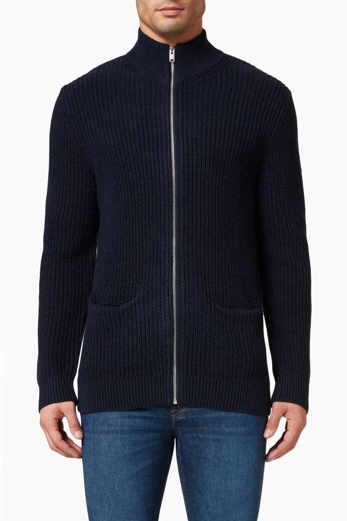 

Zip Up Cardigan in Cotton Blend, Blue
