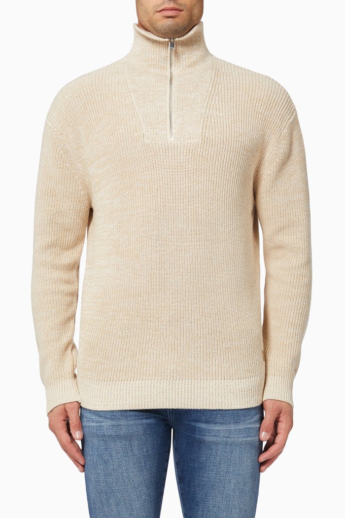 Long Sleeve Pullover in Knit Cotton, Neutral