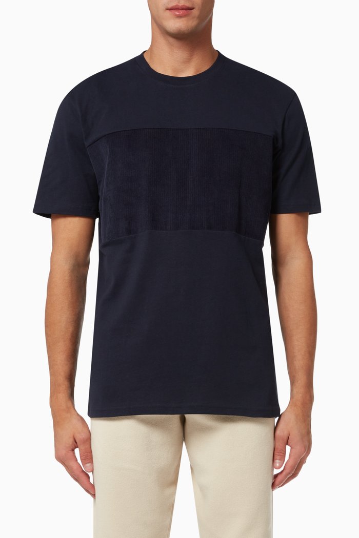 

Woven Detail T-Shirt in Organic Cotton, Blue