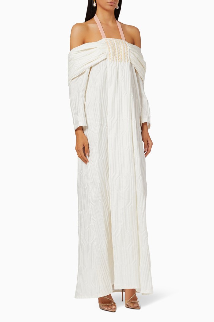 

Bead Embellished Halter Dress, White