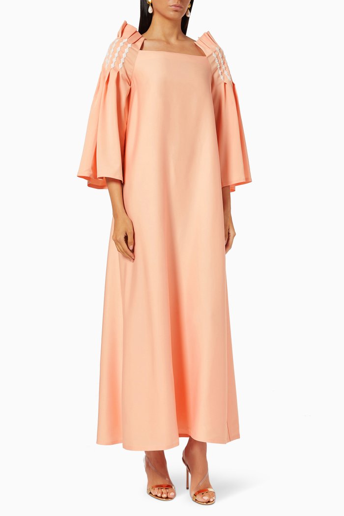 

Pleated Embellished Sleeve Dress, Pink