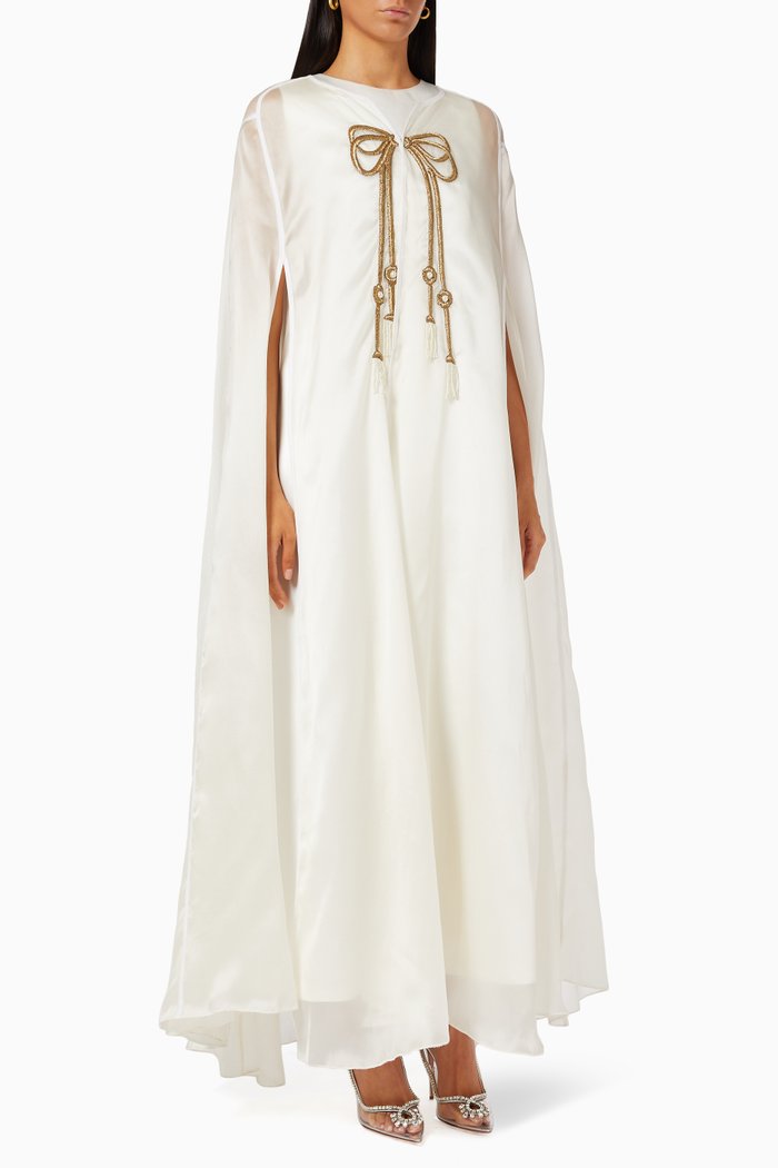 

Embroidered Cape & Dress Set in Organza, White