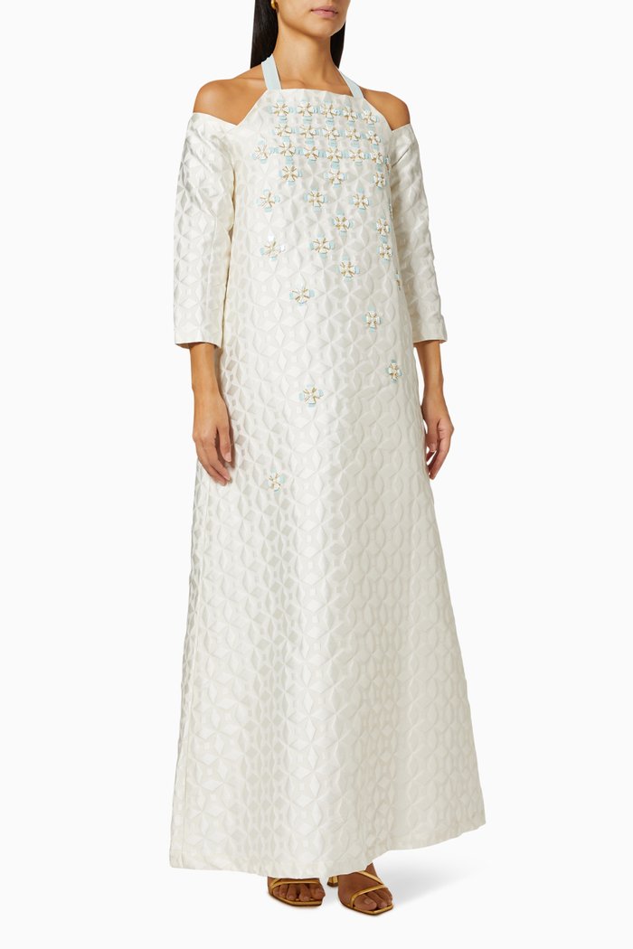 

Beaded Maxi Dress in Jacquard, White