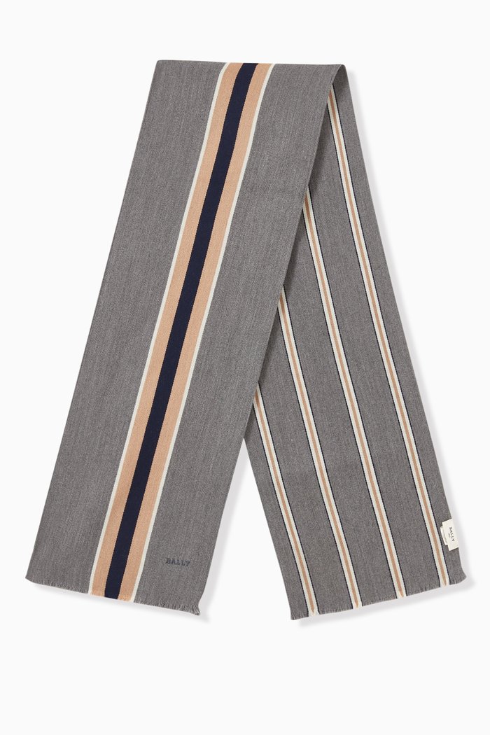 

Stripe Scarf in Virgin Wool, Grey