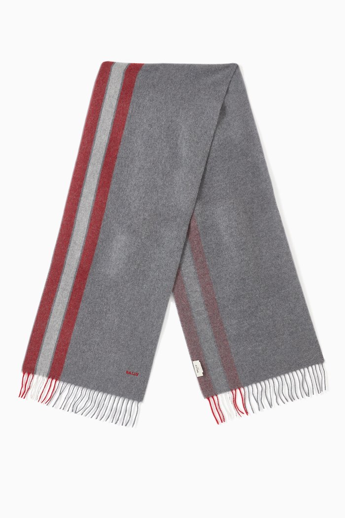 

Bally Stripe Scarf in Merino Wool & Cashmere, Grey