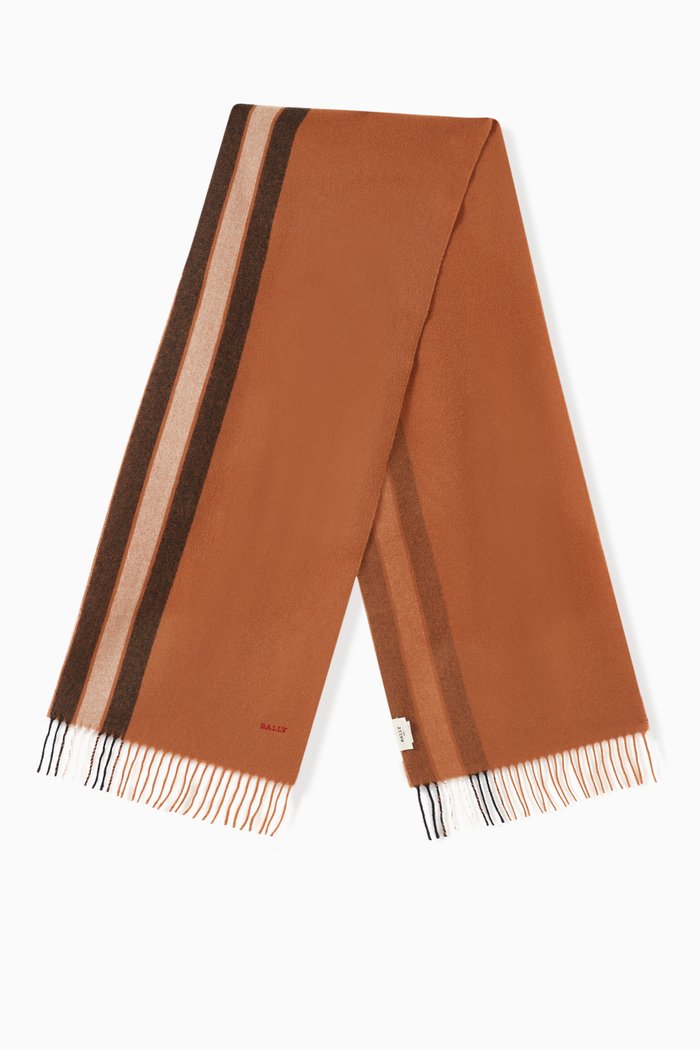 

Bally Stripe Scarf in Merino Wool & Cashmere, Brown