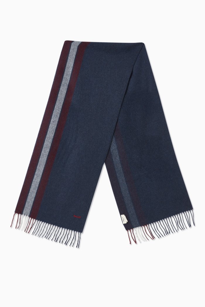 

Bally Stripe Scarf in Merino Wool & Cashmere, Blue