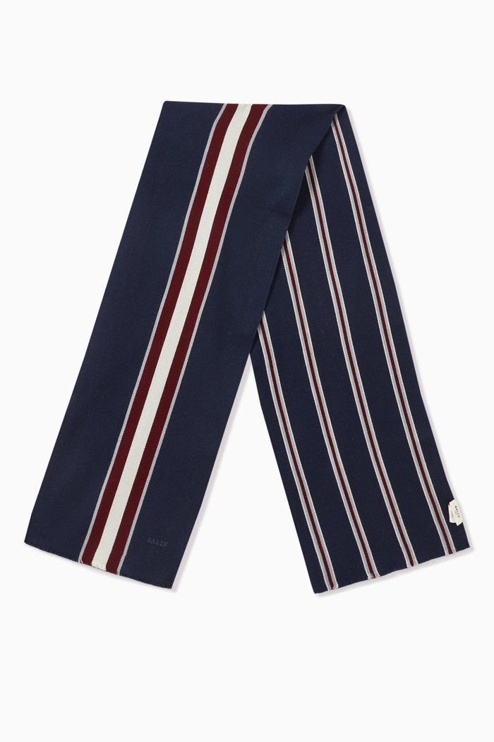 

Stripe Scarf in Virgin Wool, Blue