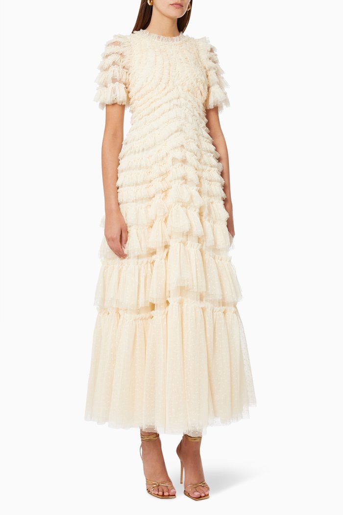 

Willow Ruffle Gown in Tulle, Neutral