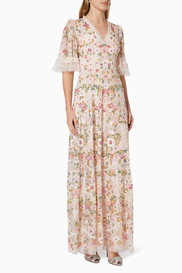 Enchanted Meadow Sequin Gown in Petal Pink