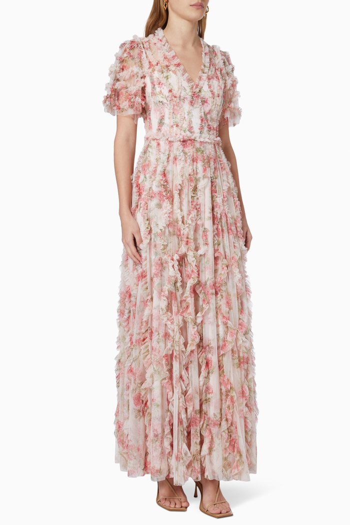 

Waltzing Bloom Ruffle Gown in Tulle, Orange