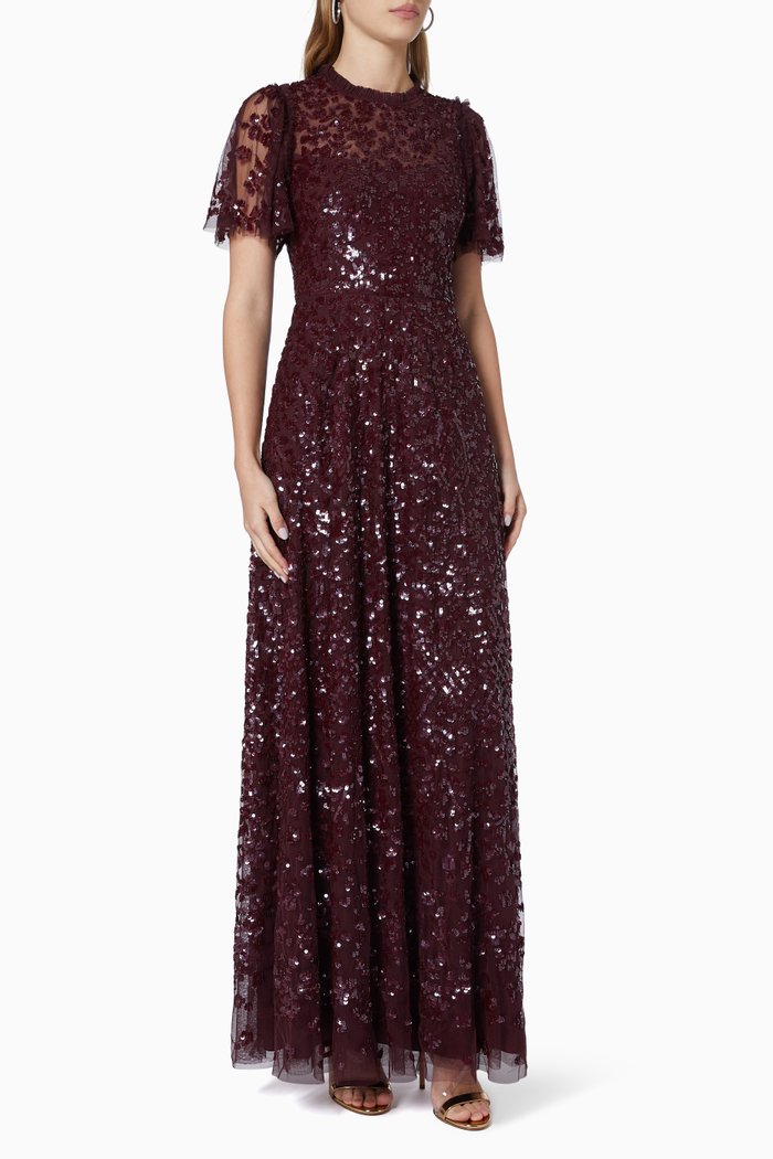

Amalie Sequin Gown inTulle, Burgundy