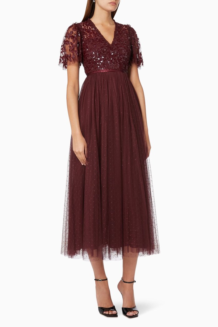 

Amalie Sequin Gown in Tulle, Burgundy