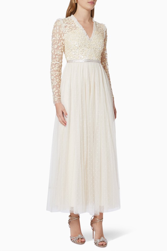

Amalie Sequin V-Neck Gown in Tulle, Neutral