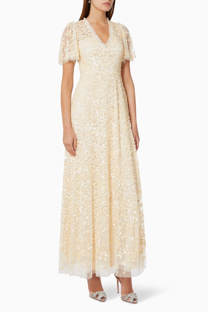 

Amalie Sequin V-Neck Gown in Tulle, Neutral
